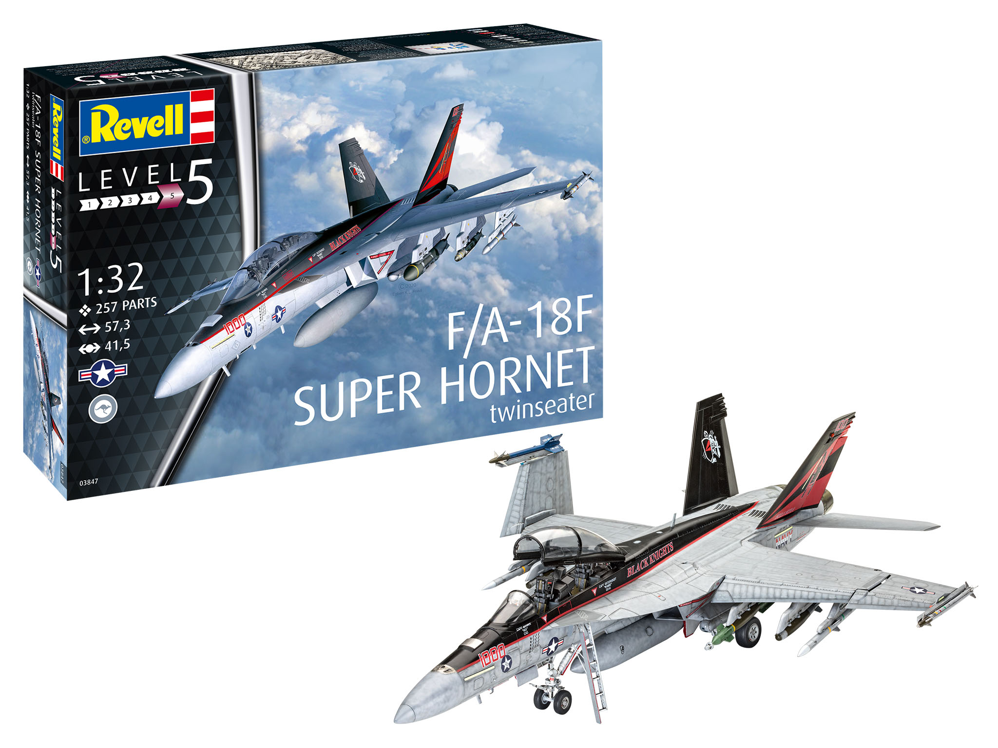 03847 Revell-F/A-18F Super Hornet Maqueta Fiel al Original para Expertos Color Plateado