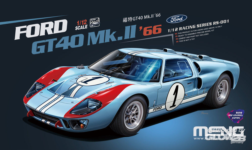 MENG 1/12 Scale FORD GT40 MK,ll "66 RACING SERIE RS-002 Model Kit 